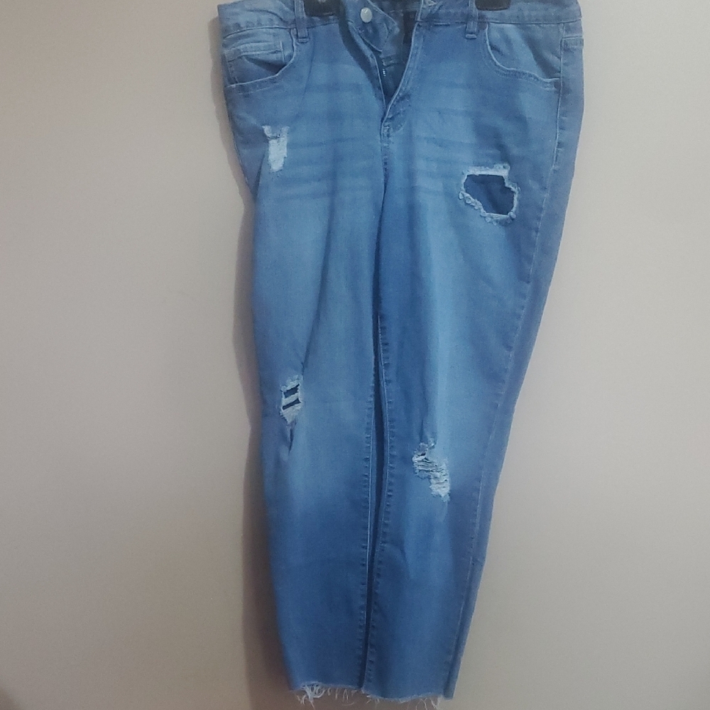 d. jeans Women's Distressed Light Blue Straight Leg Jeans Size 14